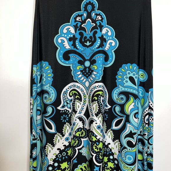 MSK Dress Womens Small Black blue green Strapless Paisley Print Floor Maxi - Picture 4 of 13